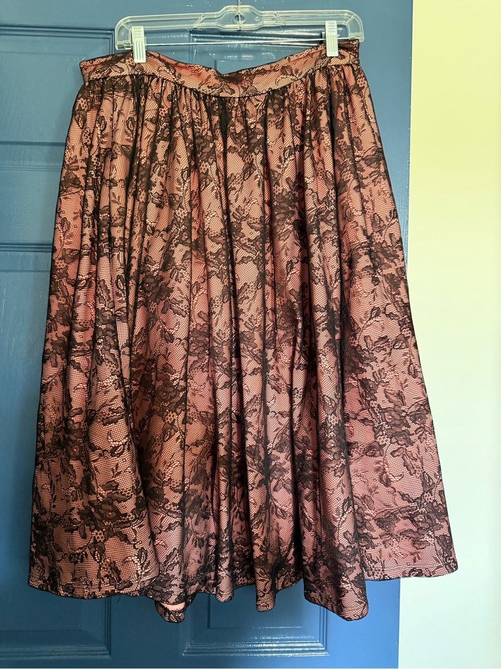 Vixen by Micheline Pitt Pink Skirt with Black Lace Overlay